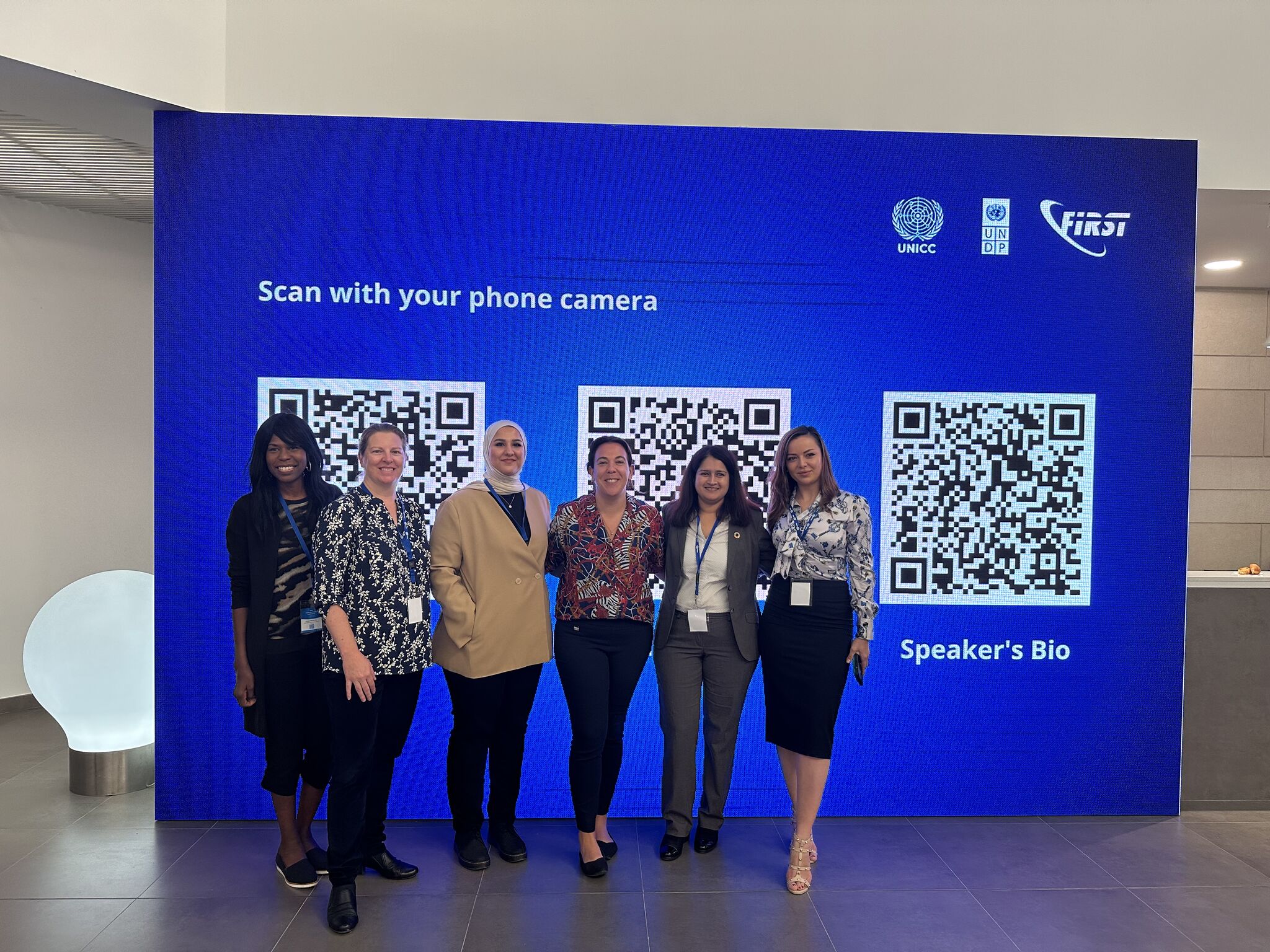 From left to right: Jenean Paschalidis (Senior Cybersecurity Officer, UNICC), Jennifer Bradford (OPCW), Marwa Popal (ICJ), Laura Del Pino (UN Women), Ioana Salanta (UN-IIM) and Tima Soni (Chief, Cybersecurity Division, UNICC), 