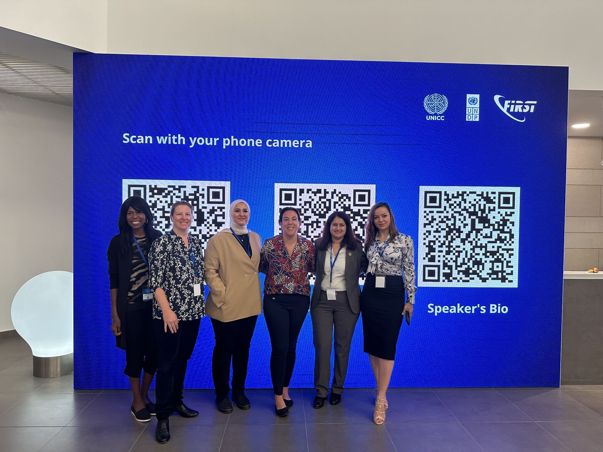 From left to right: Jenean Paschalidis (Senior Cybersecurity Officer, UNICC), Jennifer Bradford (OPCW), Marwa Popal (ICJ), Laura Del Pino (UN Women), Ioana Salanta (UN-IIM) and Tima Soni (Chief, Cybersecurity Division, UNICC),