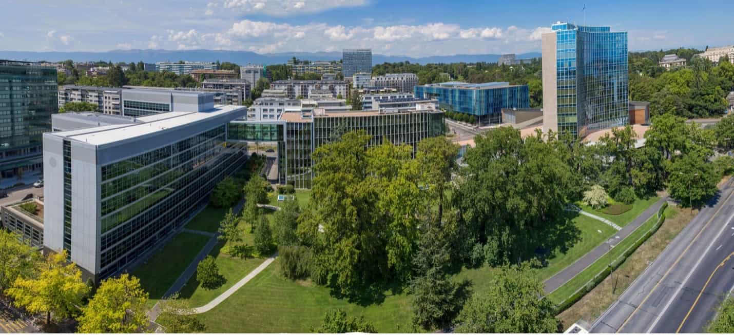 Aerial image of WIPO headquarters.